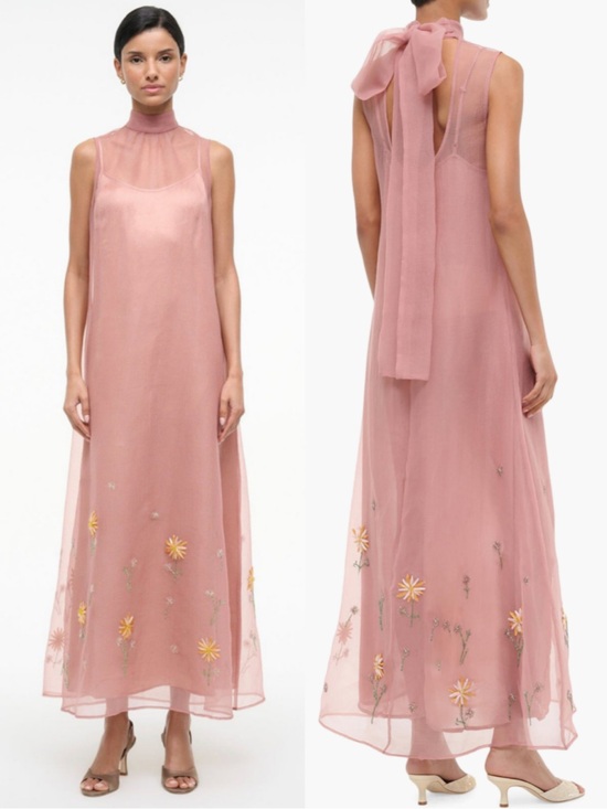 STAUD Dresses & Skirts - Staud Albee Floral Beaded Organza Gown Maxi Dress in Pink Size Medium